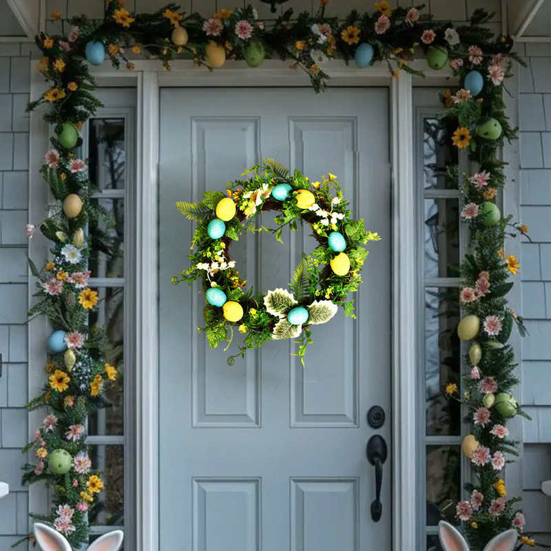  Fausse fleurs artificielles pour la décoration intérieure Oeufs de Pâques décoratifs Couronne de fleurs artificielles pour les célébrations de printemps intérieures et extérieures