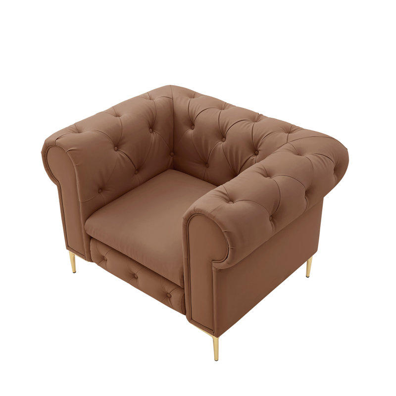 Fauteuil Chesterfield 34 po, Similicuir chameau