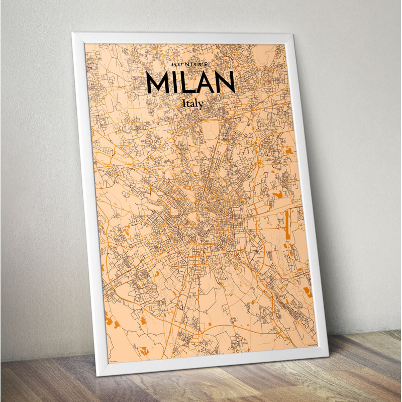 Milan City Map - No Frame Print, 91.4cm H x 61cm W x 0.13cm D