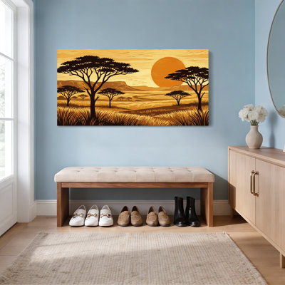 Ensemble de 1 tableau sur toile représentant un coucher de soleil sur la savane africaine