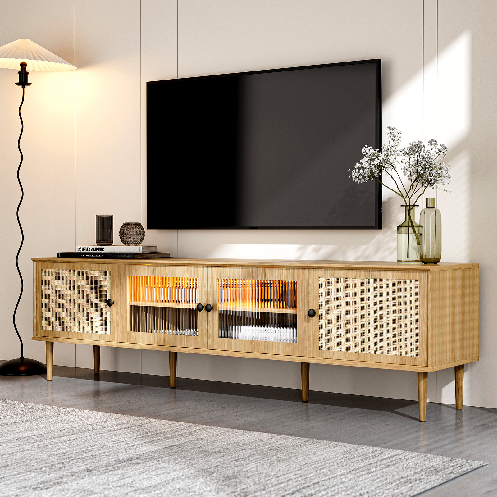 Bayou Breeze Arlyce LED Rattan TV Stand for 75 Inch TV & Reviews | Wayfair