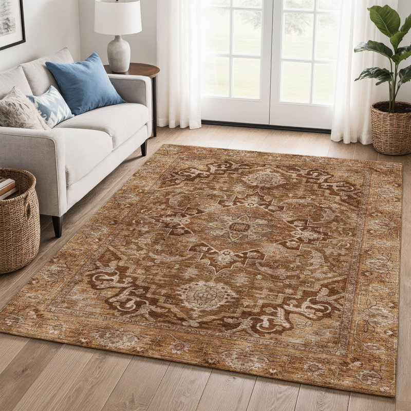 Premium Machine Washable Mayfield  global Rug, Terracotta, 9' x 12'