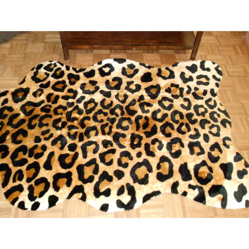 Black and Brown Leopard Print Synthetic Fur Rug