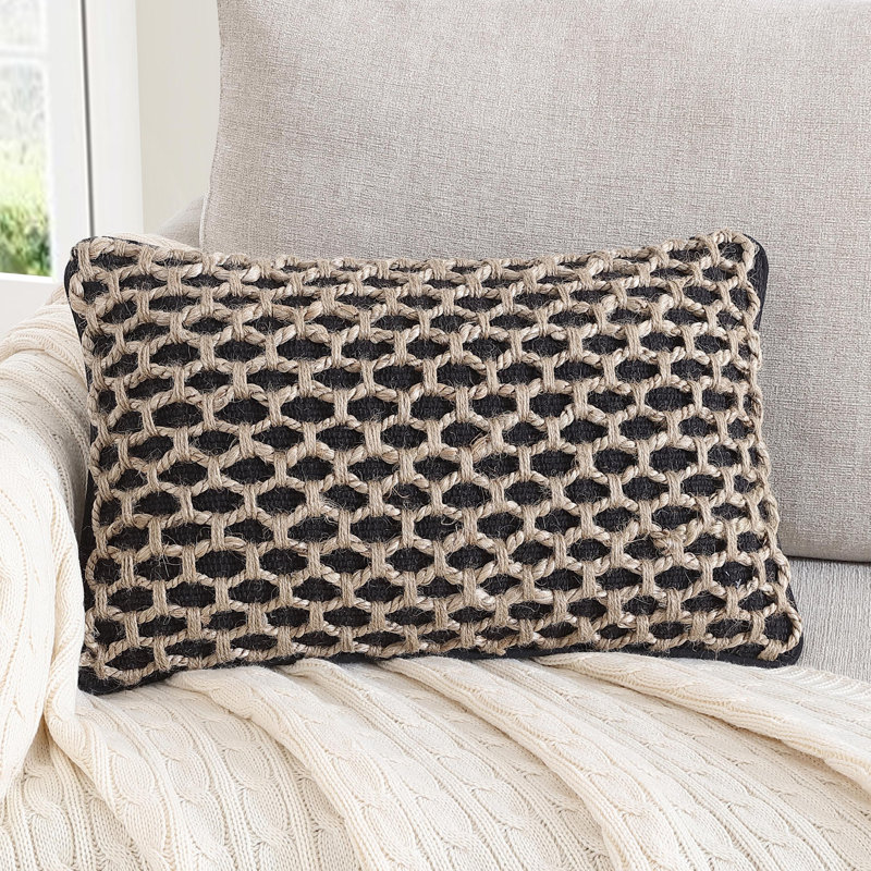 Ablo Textured Cotton Blend Throw Pillow, Rectangular 12"H x 20"W, Black/Natural