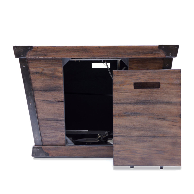 32" Square Concrete Fire Pit Table – 40,000 BTU, Wood-Pattern Brown, Outdoor Patio Heater