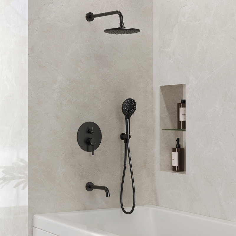 9" Rainfall Pressure-Balanced Tub and Shower Faucet Set, Wall Mounted with 3-Function Handheld Shower, Tub Spout and Valve Included