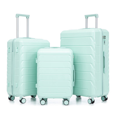 3 Piece Mint Green ABS Travel Luggage Set 20/24/28 Inch Matching Color Suitcases with Spinner Wheels and Combination Lock