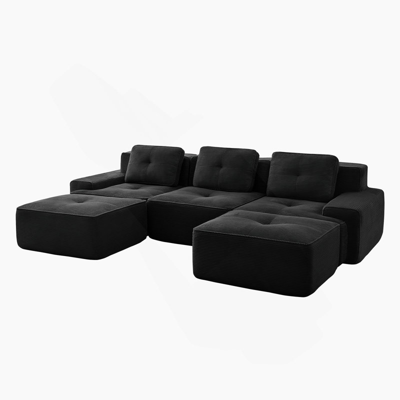 Canapé modulaire en forme de U de 117 pouces avec tissu en velours côtelé, assise profonde, repose-pieds mobile et design capitonné pour des espaces de vie élégants