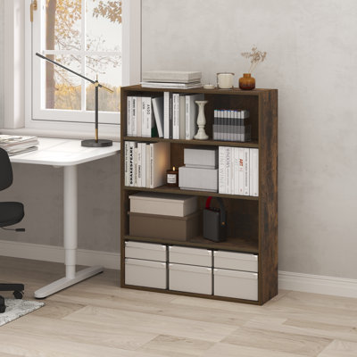 Furinno JAYA Book Shelf, 5-Tier Bookshelf, 52 Inch Tall Bookcase with Adjustable Shelf, 9.5 x 23.6 x 52.6, for Home Office, Bedroom, Living Room, Amber Pine