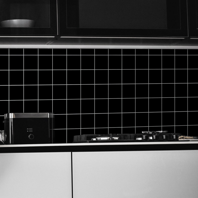 Carreaux noirs auto-adhésifs à carreaux noirs auto-adhésifs 6 feuilles pour cuisine et salle de bain, Black