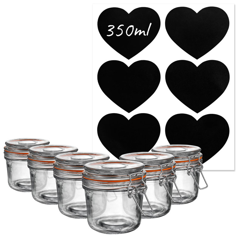 Argon Tableware - Glass Storage Jars with Heart Labels, 9.5cm H x 9.5cm W  x 9.5cm D