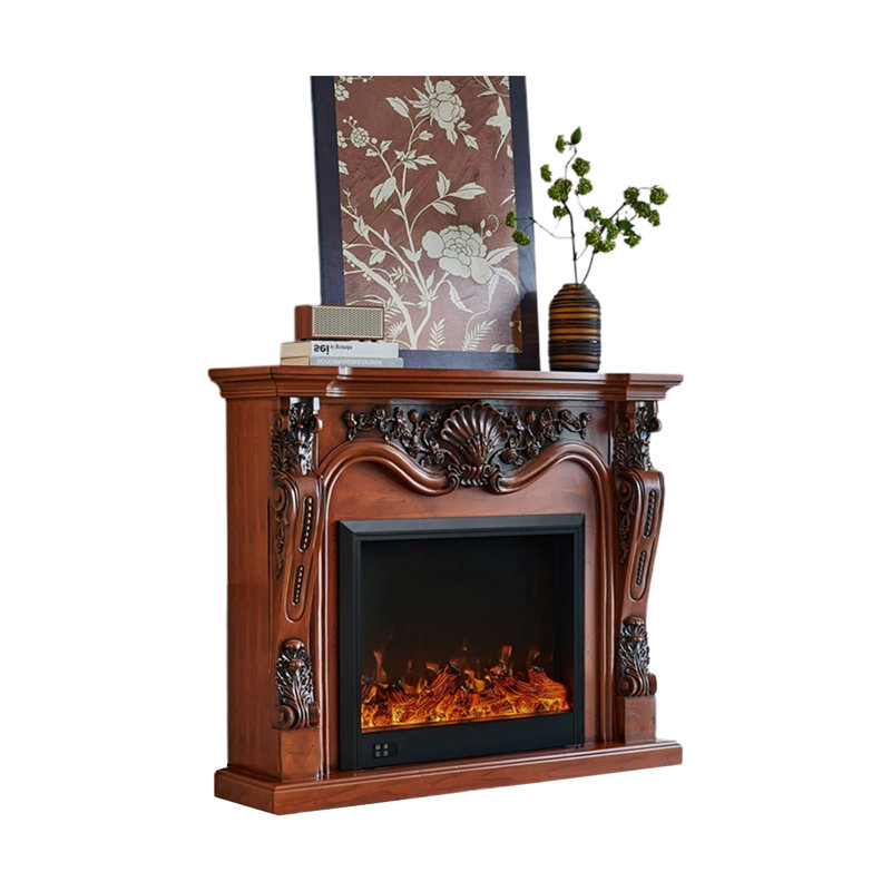 Brown Manufactured Wood Electric Fireplace, Brown