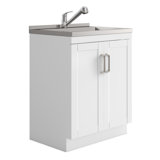 Armoire à lessive et évier utilitaire l 28 po avec robinet coulissant et évier en acier inoxydable Kyle, blanc