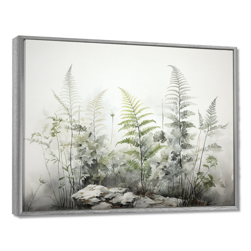 Ferns Silver Whispers I - fougères, art mural encadré, H 16 po x l 32 po x P 1 po, Encadrement argenté