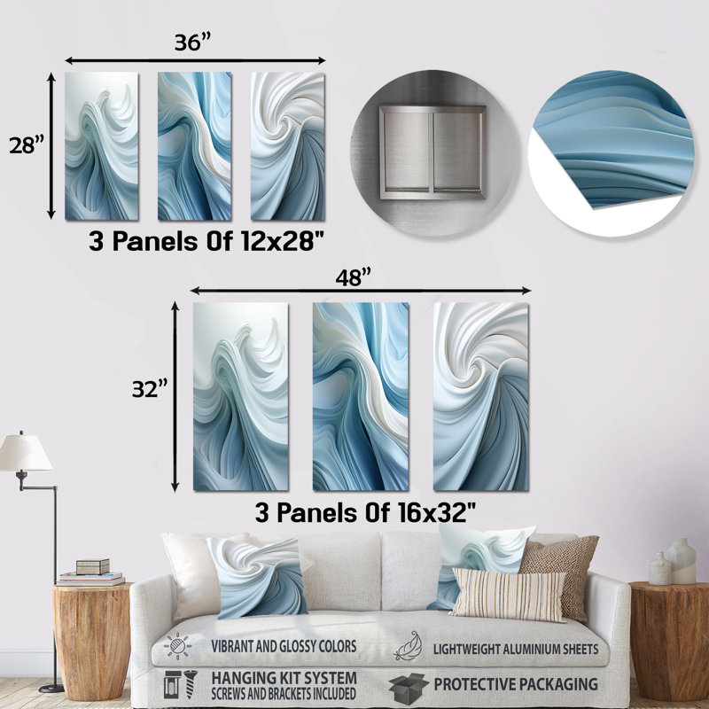 Ensemble de salon en métal blanc et bleu Zen Zephyr Spiral - Abstract Spirals, H 28 po x l 36 po