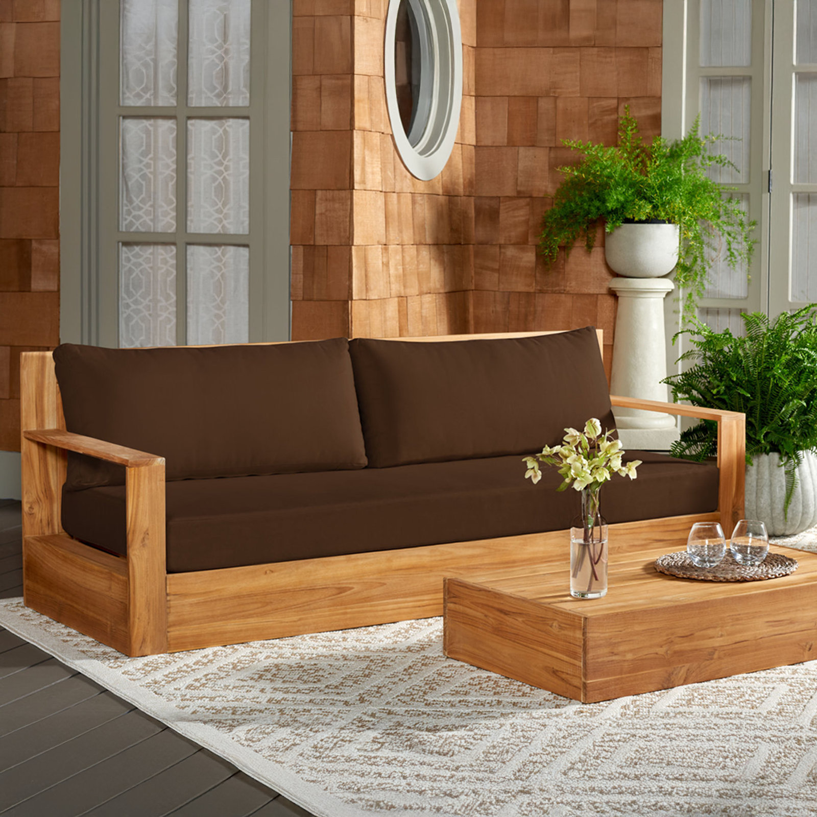 Azul 80" Teak Patio Loveseat, Dark Brown