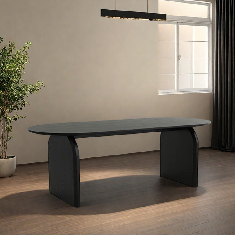 Simple Black Oval Durable Solid Wood Table, 29.52"H x 94.48"L x 35.43"W