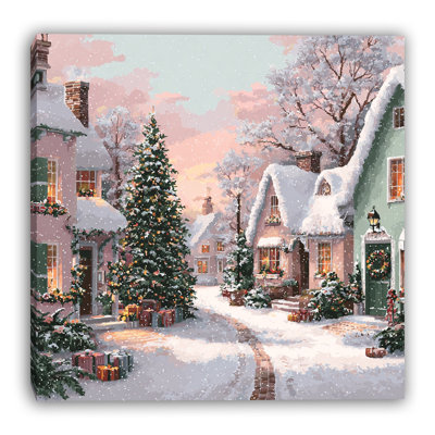 Twilight Cottage Lane Wrapped Canvas Wall Art