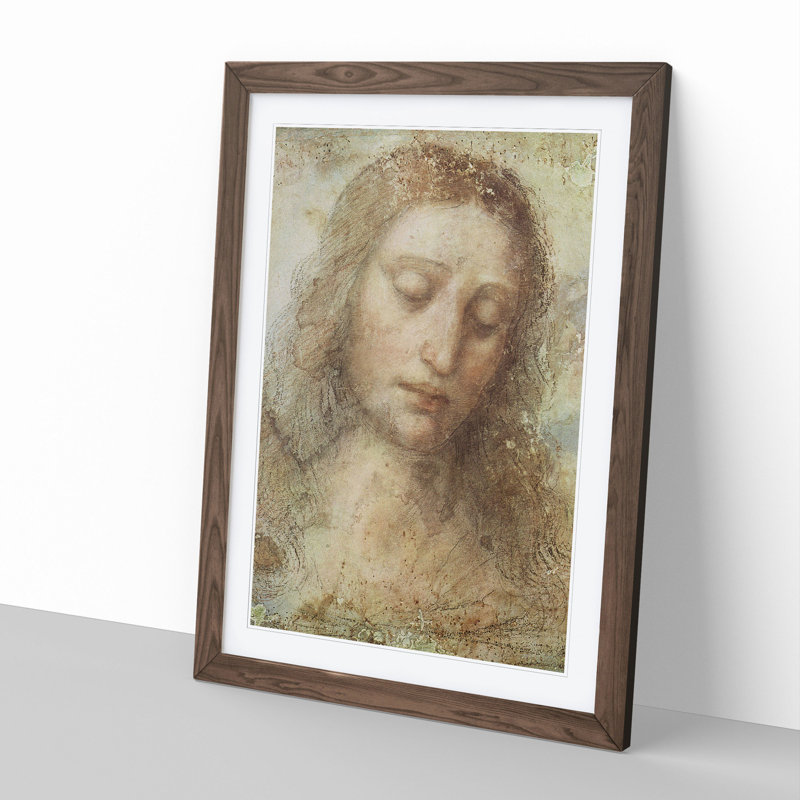 Head of Christ by Leonardo Da Vinci - Framed Print, Walnut Framed, 36cm H x 27cm W x 2cm D