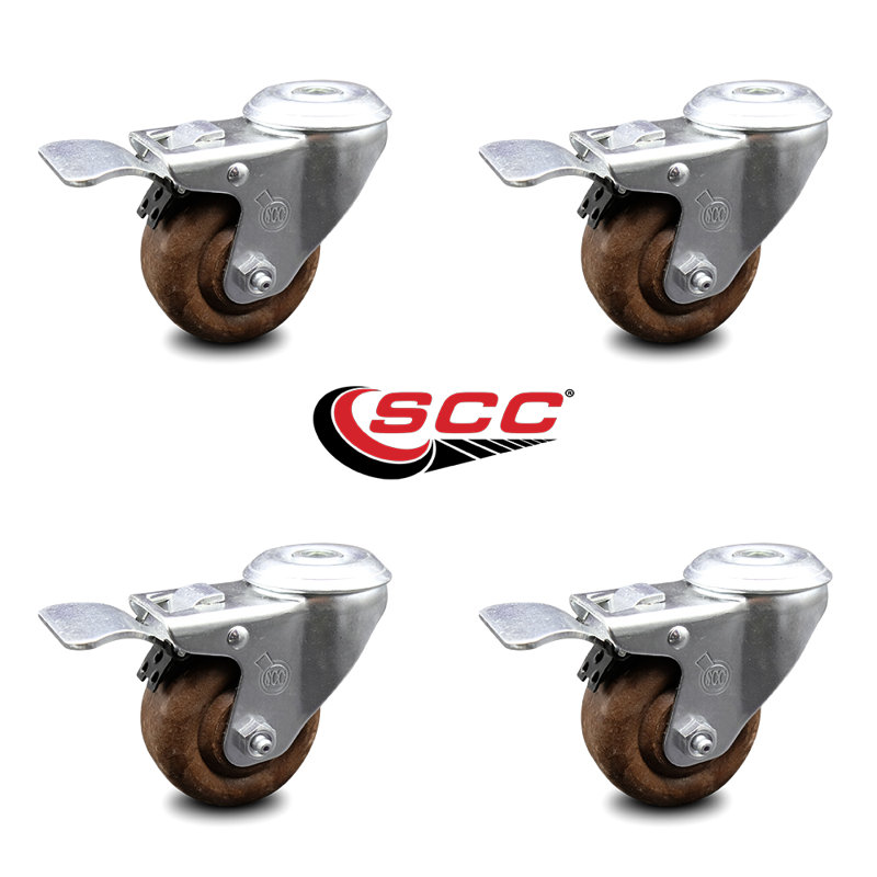 4 Pieces High Temp Glass Filled Nylon Bolt Hole Caster Brake Set with Total Lock