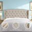  Bed Frame, Fabric Upholstered Bed Frame with Adjustable Headboard, Chesterfield-StyledWood Slat Support, Easy Assembly-723071913-723071916