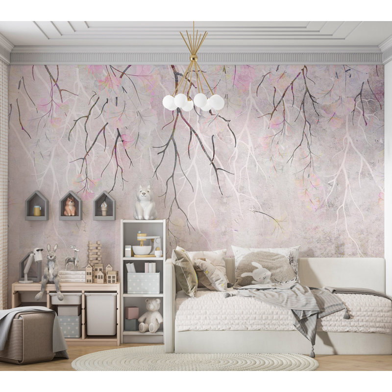 Papier peint floral - Amusement rose, L 124 po x l 177 po