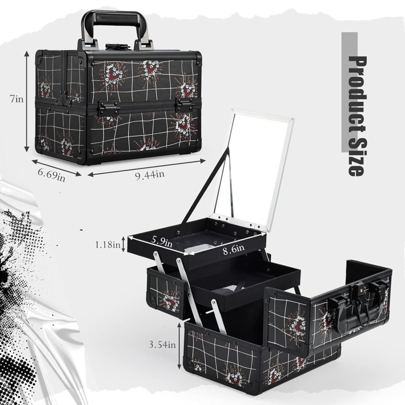 Boîte de maquillage Organisateur de trousse de maquillage portable 2 plateaux Boîte de rangement pour cosmétiques avec miroir pour fournitures de cosmétologue