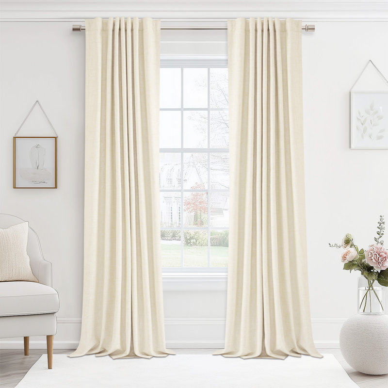 Cadnite 50" W Thermal 100% Blackout Linen Textured Curtain Panels, 50" W x 96" L, New Cream