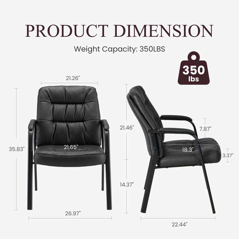 PU Leather Waiting Room Chair with Padded Armrest, Black