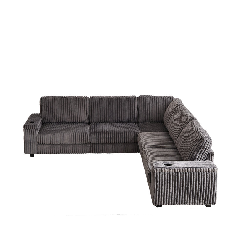 Canapé d'angle 5 places en velours côtelé gris L 110 po Comfy