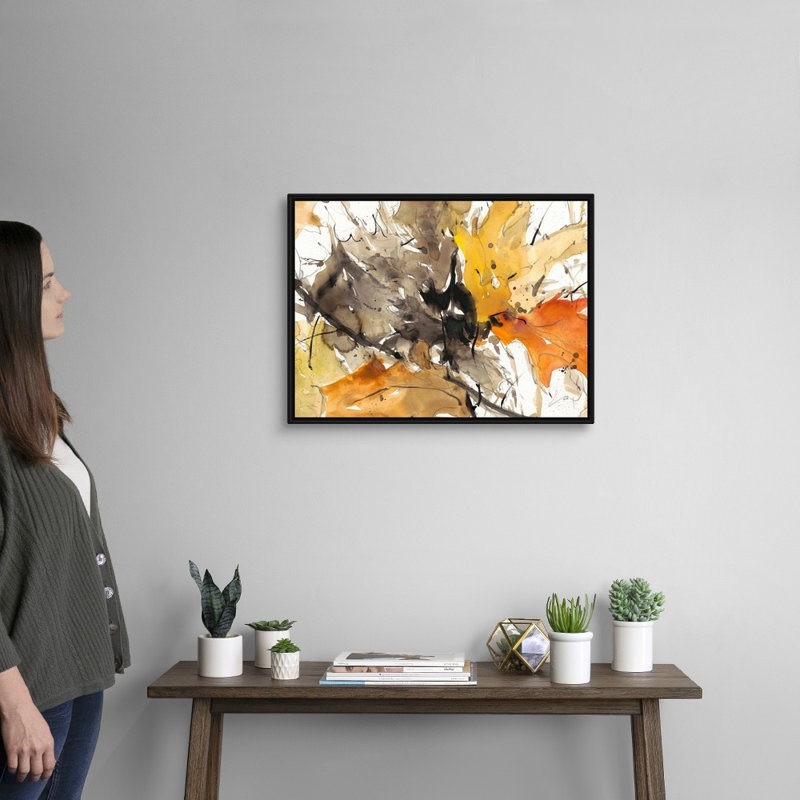 Aquarelle, feuilles d'automne II, art mural, H 20 po x l 26 po, Toile avec cadre noir