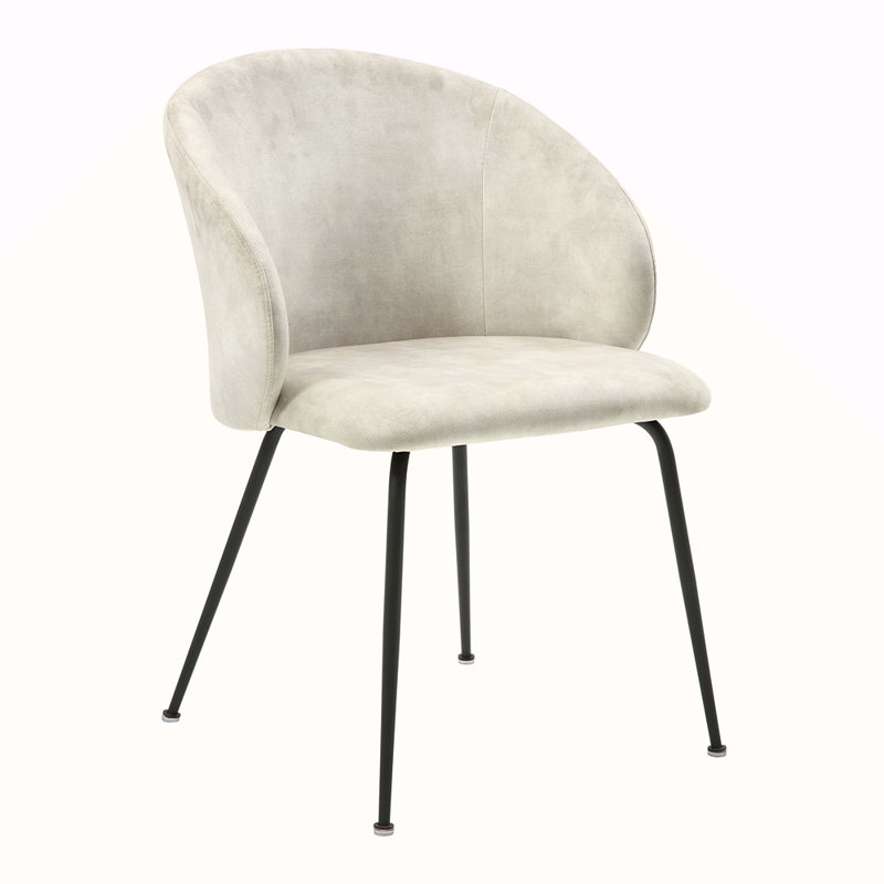 Ensemble de 2 chaises d'appoint en tissu de velours beige avec pieds en métal noir et mobilier de maison moderne