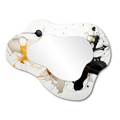 Valyn Dance Of The Bee Delicate Ink Clouds - Liquid Ink Asymmetrical Decorative Mirror, Modern Cloud Wall Mirror, Printed Metal Art