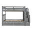 Lit superposé double gris avec tablettes, escalier à quatre marches et garde-corps gris, lit, rangement spacieux pour la literie, flexibilité de la pièce divisible-1876603157