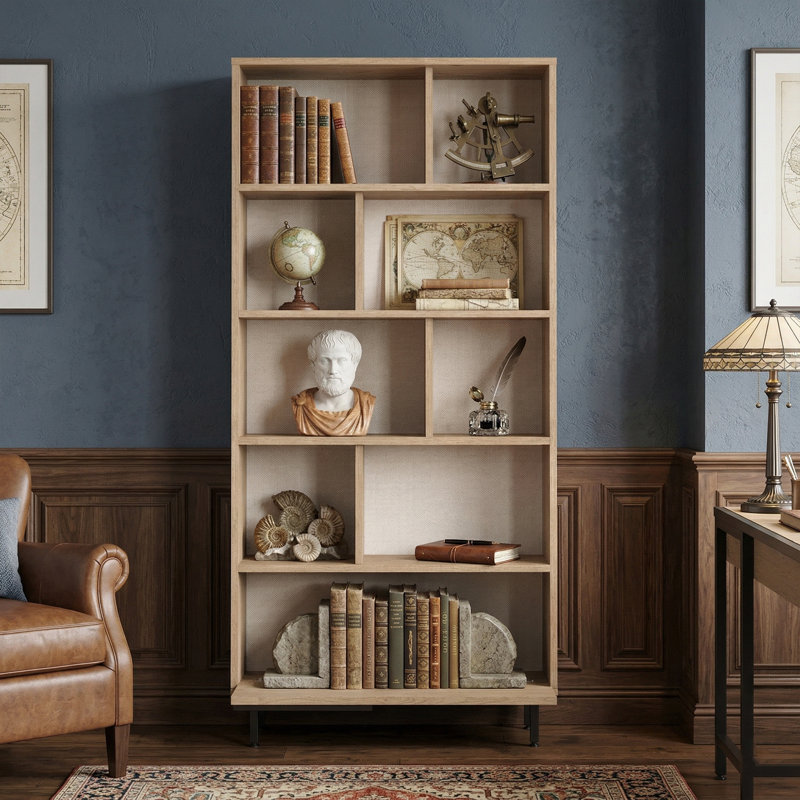 Neville 69" H x 33" W Standard Bookcase, Walnut/Oak