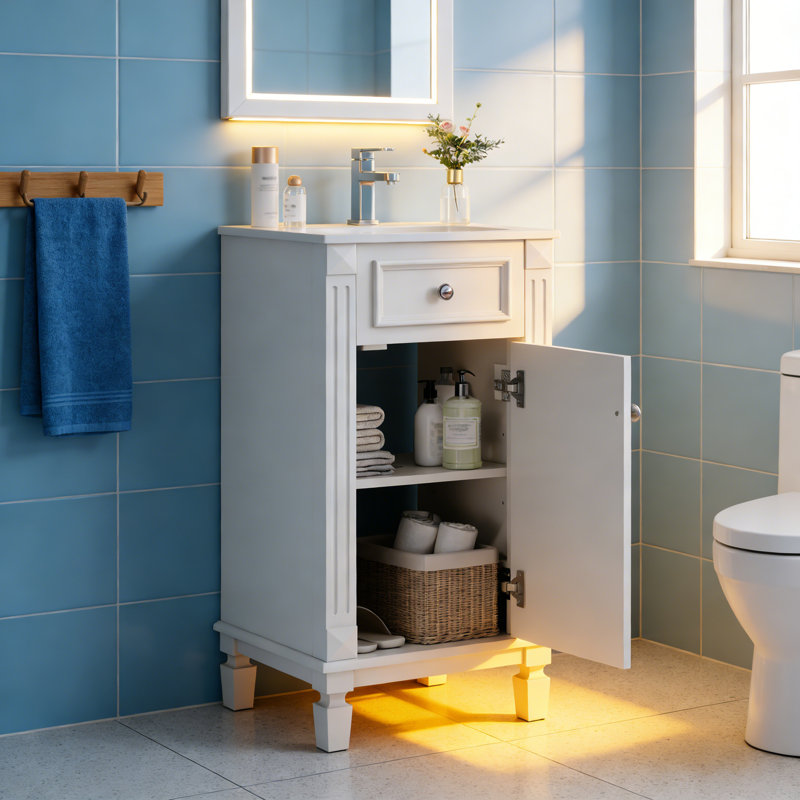 Meuble-lavabo 18 po avec lavabo en céramique, Blanc