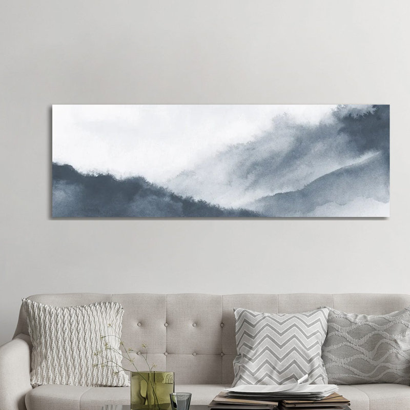Misty Mountains In Grey Watercolour - Panoramic Painting on Canvas, 121.92 cm H x 40.64 cm W x 3.175 cm D, Wrapped Canvas
