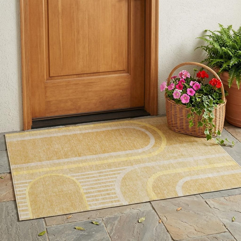 Tapis intérieur lavable abstrait 3 pi x 5 pi beige