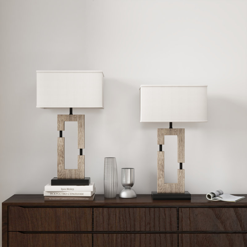 Tomisin USB Table Lamp with Linen Lampshade, Gray, Beige