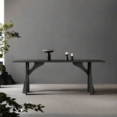 Retro-style black sintered stone dining table