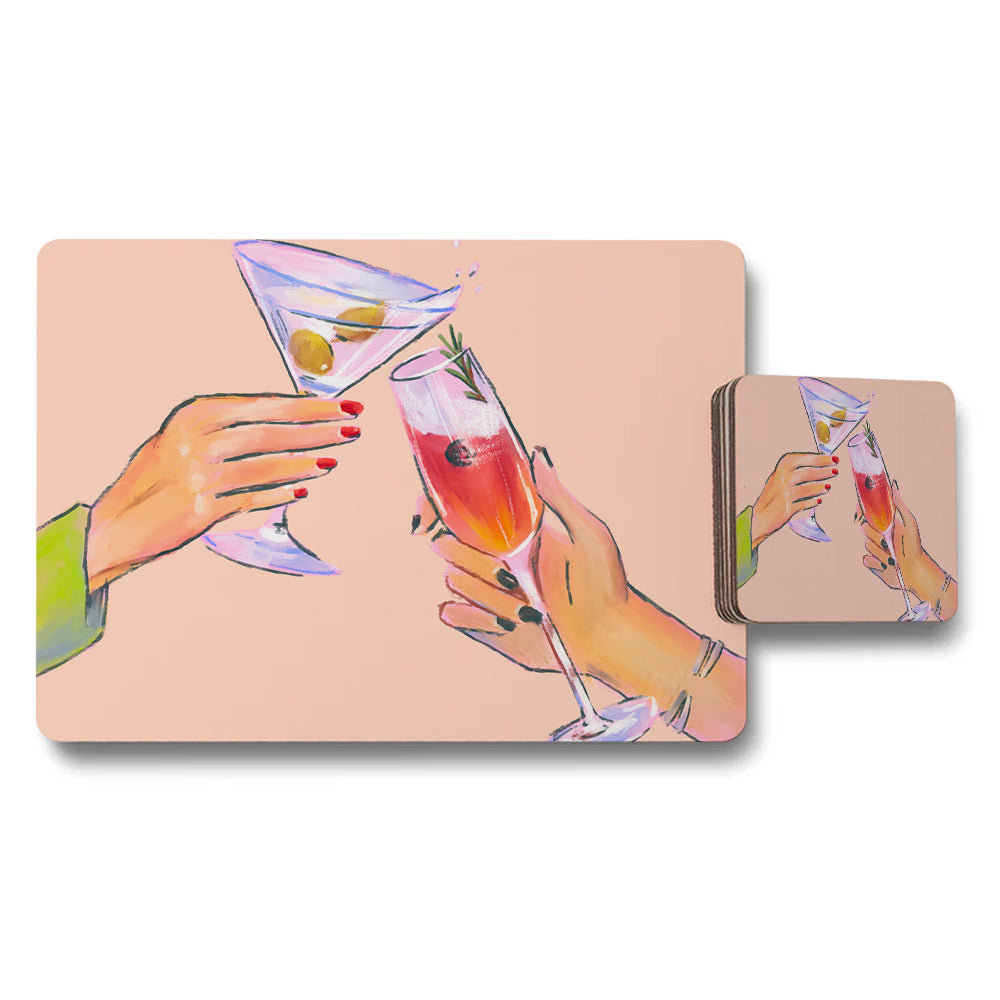 Cocktail Glasses Clinking Placemats And Coaster Set Art Print