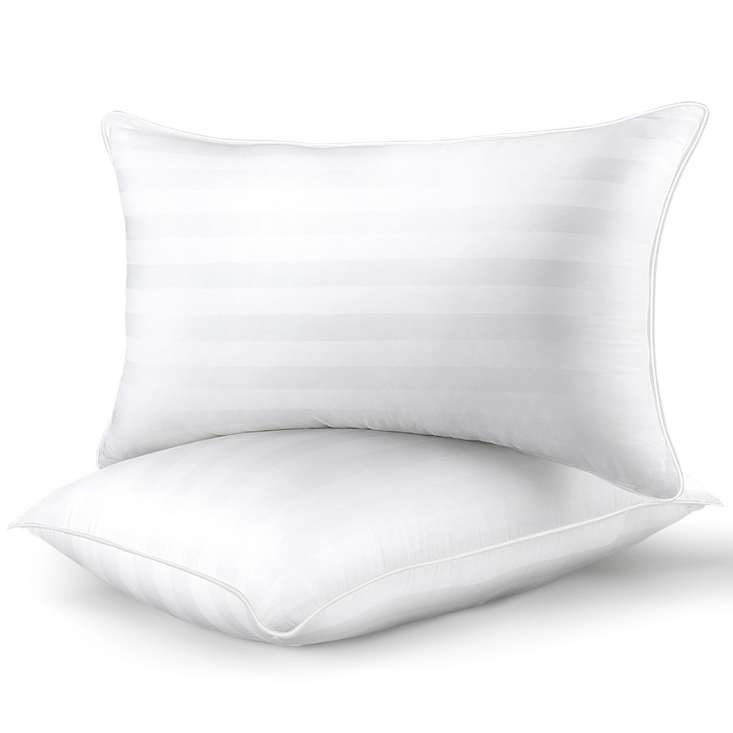 Down Alternative Queen Bed Pillows 2 Pack Soft Satin Stripe Fiber Pillows (Set of 2)