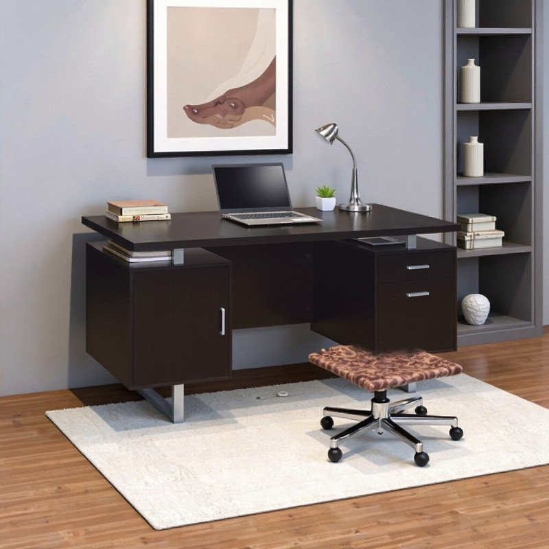 60" Modern Computer Desk with Storage Cabinet, File Drawer & Floating Design Office Desk, Black