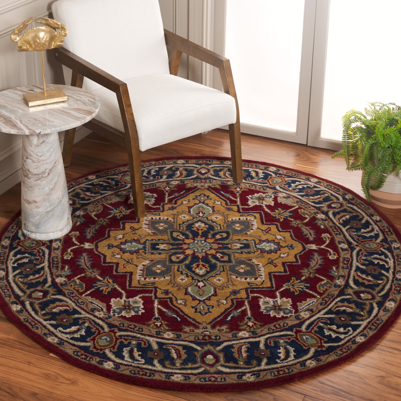 Montey Hand Tufted Wool Cotton Oriental Rug in Red/Ivory, Round 6'