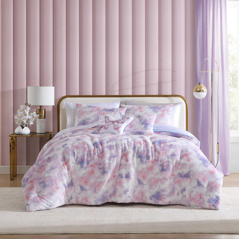 Ensemble d'édredon rose réversible Betsey Johnson, Édredon de grand lit + 4 pièces additionnelles
