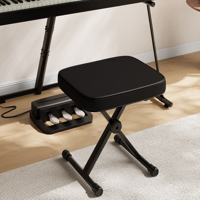 Banc à clavier pliable réglable en X avec siège rembourré en éponge haute densité de 2,5 pouces, Noir