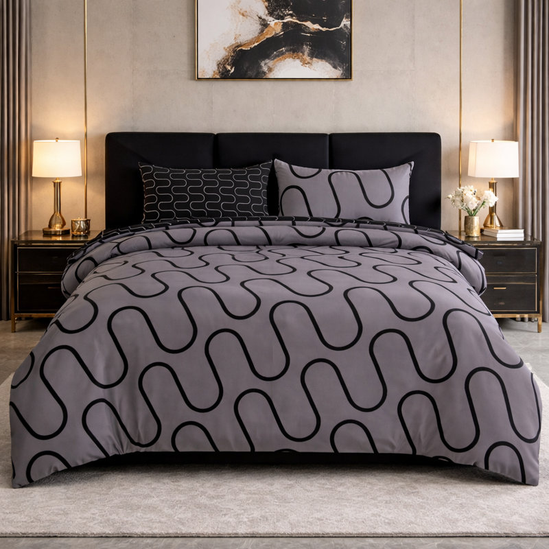 Microfiber Geometric Shapes Duvet Cover Set, KING