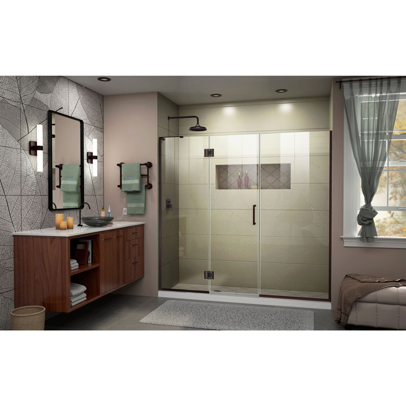 DreamLine Unidoor-X 62,5 - l 63 po x H 72 po sans cadre porte de douche à charnière en bronze huilé - installation à gauche