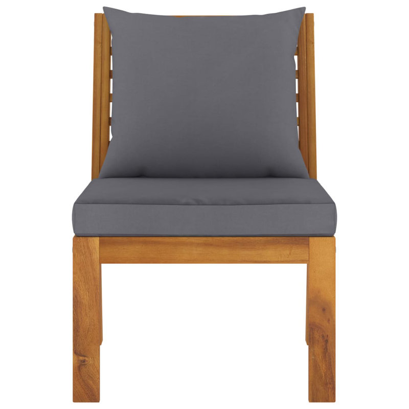 Canapé de patio rectangulaire en acacia 21,3 po de largeur avec coussins, Gris foncé