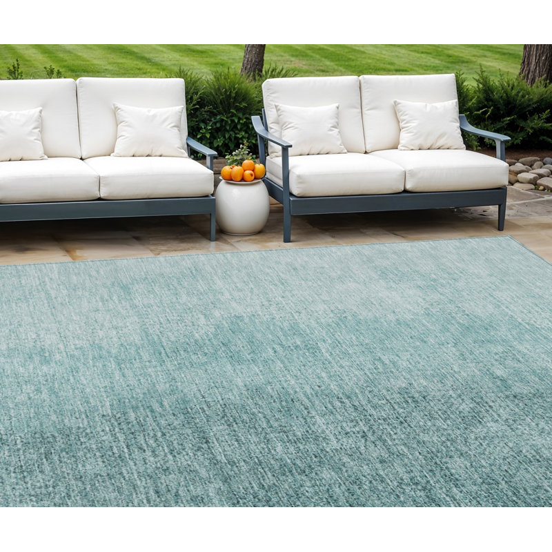 Tapis d'extérieur lavable abstrait bleu sarcelle et turquoise 10 pi x 14 pi